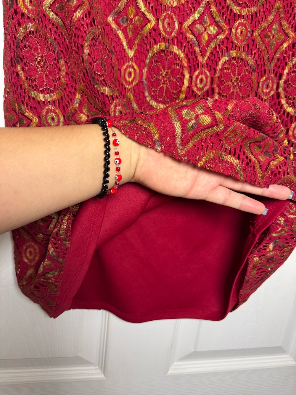 Vintage Express Red Gold Embroidered Floral Medallion Floral Mini Skirt Bohemian - Picture 4 of 9